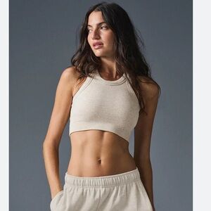 Alo yoga seamless delight high neck bra oatmeal heather size medium